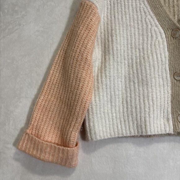 MNG MANGO Women's Knit Cropped Color Block Cardigan Sweater Alpaca Wool Blend - Picture 3 of 15